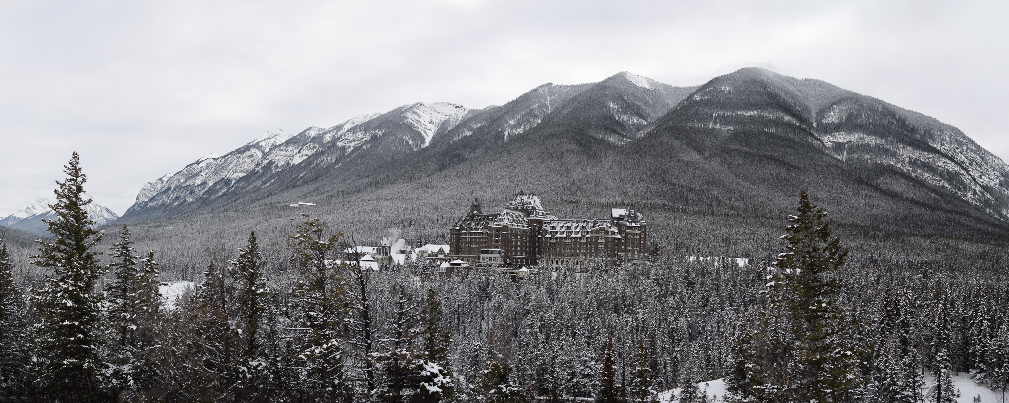 Gallery: winter panorama with mountain hotel